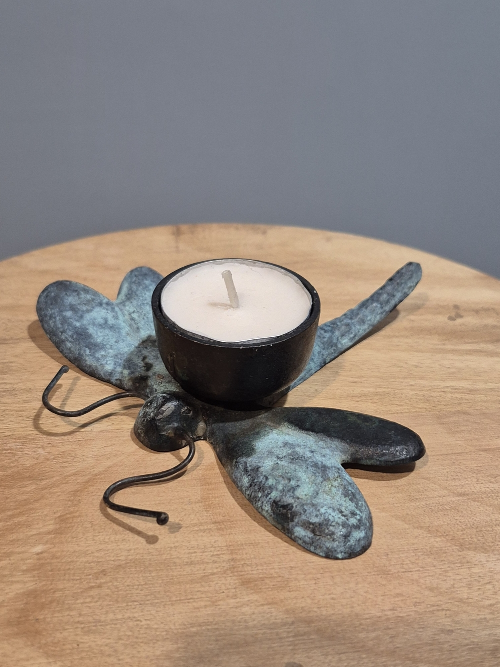 Vintage TAG Heavy Metal Dragonfly Tealight Candle Holder